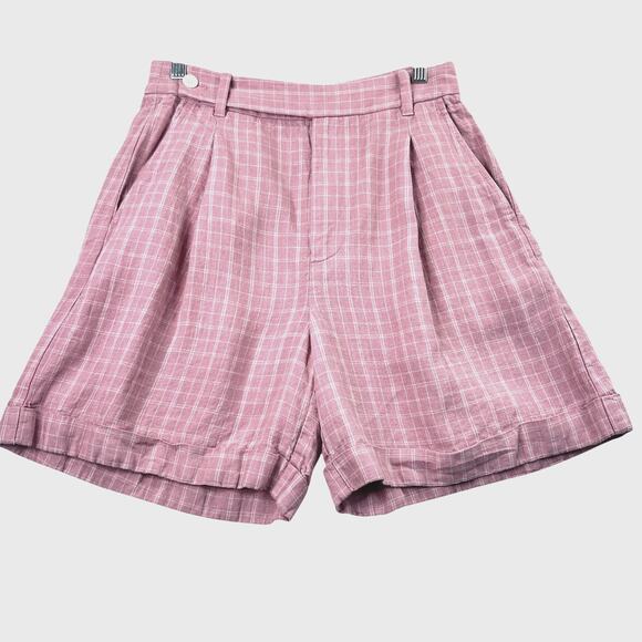 Madewell Harlow Linen Check Shorts Cafe Pink White 4 High Rise Cuff Hem - Picture 9 of 9